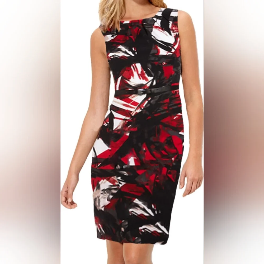 Michael Kors Red & Black Abstract Dress Size 4